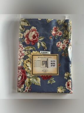 Eddie Bauer Window Panel Curtain Blue Pink Rose Bouquet NIP Cottage Feminine